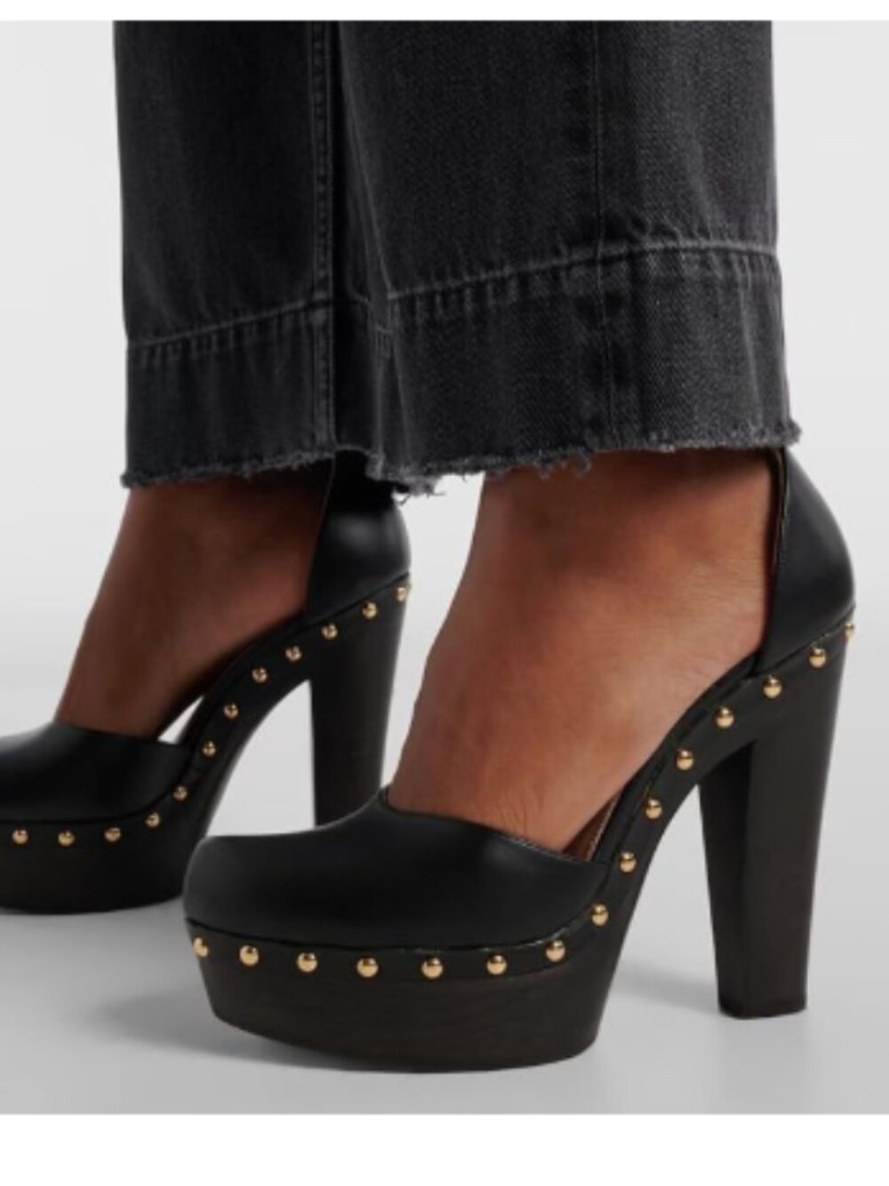 FOWT Black Chunky Wooden High Heel Closed Toe Ankle Buckle Strap Platform Pumps